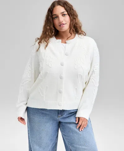 And Now This Trendy Plus Size Floral Button-front Cardigan, Macy's Exclusive In White