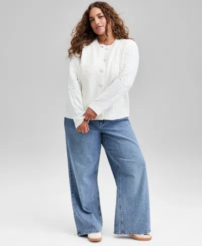 And Now This Trendy Plus Size Floral Button-front Cardigan, Macy's Exclusive In White