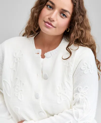 And Now This Trendy Plus Size Floral Button-front Cardigan, Macy's Exclusive In White