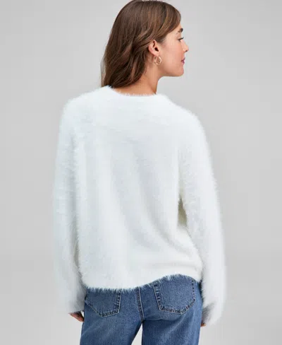 And Now This Petite Eyelash Applique Long-sleeves Sweater, Macy's Exclusive In White