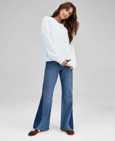 And Now This Petite Eyelash Applique Long-sleeves Sweater, Macy's Exclusive In White