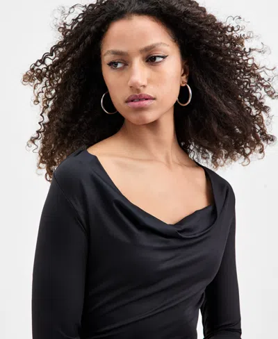 Bar Iii Women's Cowlneck Long-sleeve Maxi Dress, Macy's Exclusive In Black