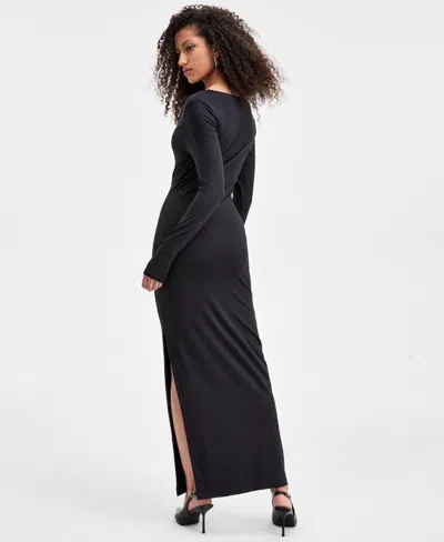 Bar Iii Women's Cowlneck Long-sleeve Maxi Dress, Macy's Exclusive In Black