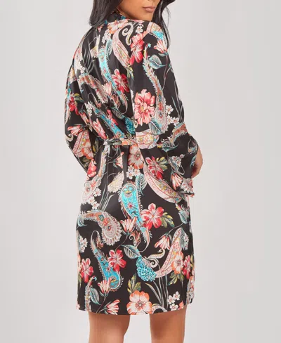 Icollection Women's Silky Soft Short Printed Robe In Multi