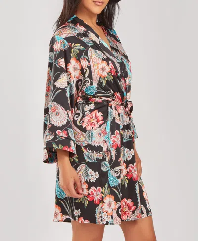 Icollection Women's Silky Soft Short Printed Robe In Multi
