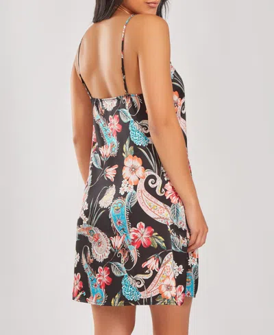 Icollection Women's Silky Soft Short Printed Chemise Nightgown In Black