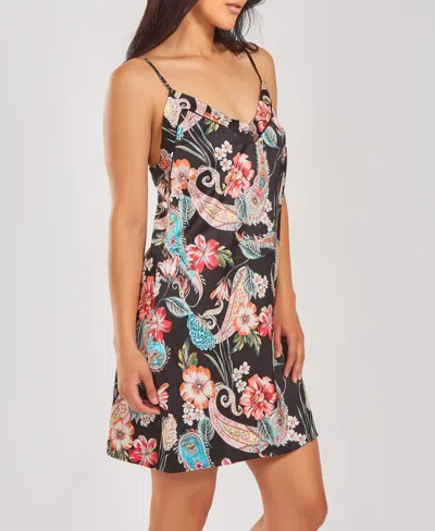 Icollection Women's Silky Soft Short Printed Chemise Nightgown In Black