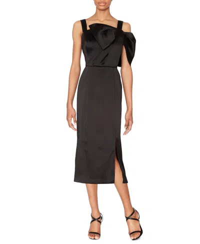 White Tie By Shani Women's Bow-trim Satin Midi Dress In Black