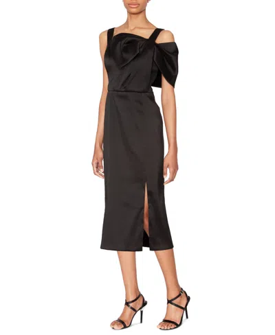 White Tie By Shani Women's Bow-trim Satin Midi Dress In Black