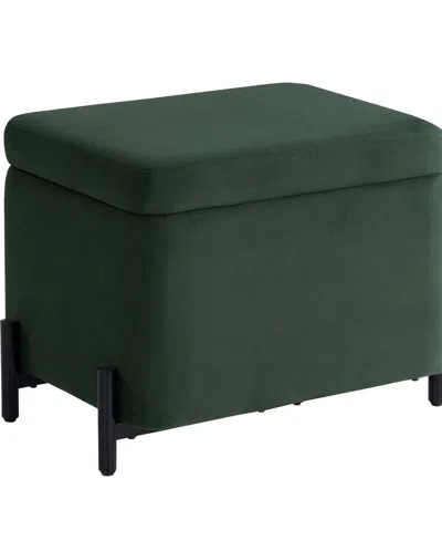 Lifestyle Solutions 24" Velvet Kyoto Small Storage Ottoman In Green