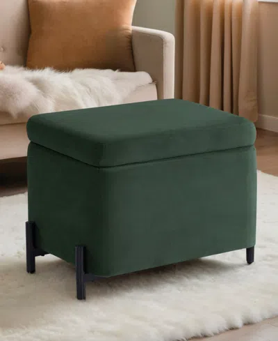 Lifestyle Solutions 24" Velvet Kyoto Small Storage Ottoman In Green