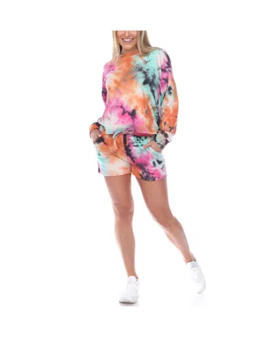 White Mark Women's Tie Dye Lounge Top Shorts Set, 2-piece In Multi