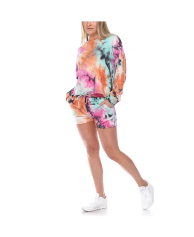 White Mark Women's Tie Dye Lounge Top Shorts Set, 2-piece In Multi