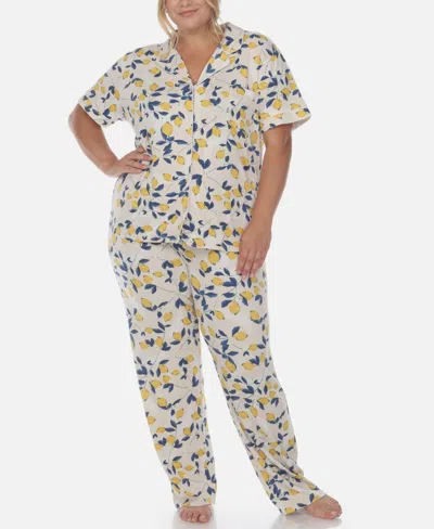 White Mark Plus Size 2 Piece Tropical Print Pajama Set In White