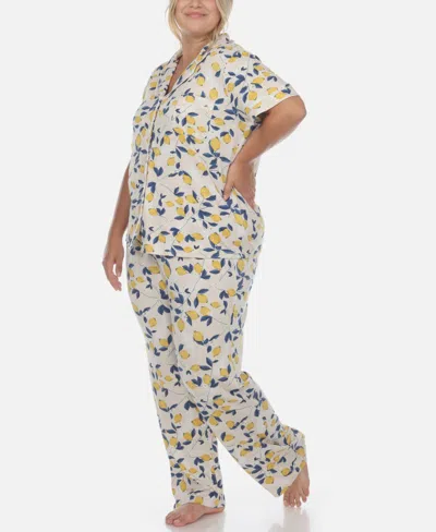 White Mark Plus Size 2 Piece Tropical Print Pajama Set In White