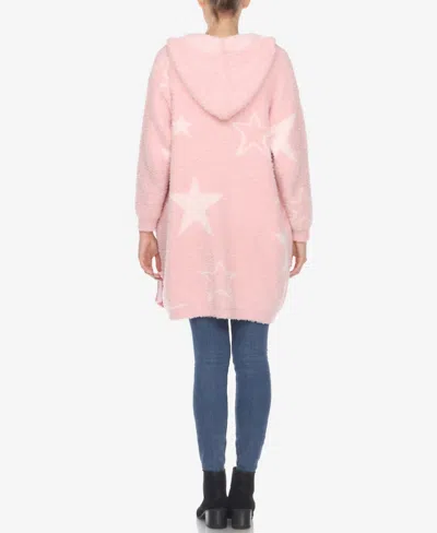 White Mark Women's Hooded Open Front Sherpa Coat In Pink