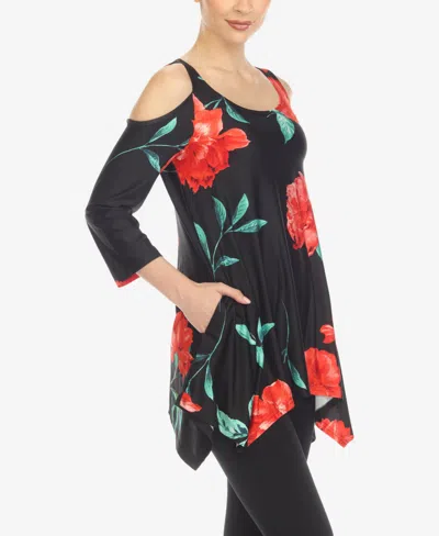 White Mark Women's Floral Printed Cold Shoulder Tunic Top In Multi