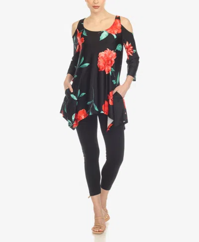 White Mark Women's Floral Printed Cold Shoulder Tunic Top In Multi