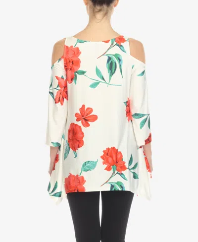 White Mark Plus Size Floral Printed Cold Shoulder Tunic Top In Multi
