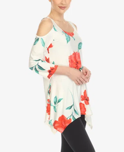 White Mark Plus Size Floral Printed Cold Shoulder Tunic Top In Multi