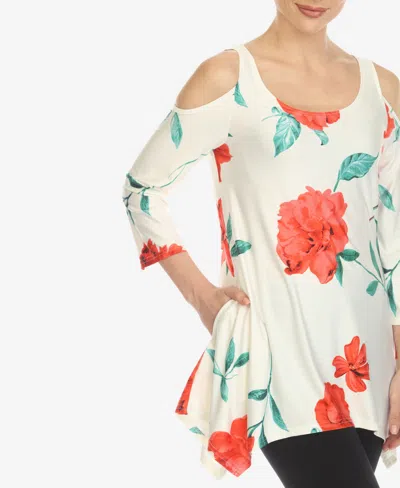 White Mark Plus Size Floral Printed Cold Shoulder Tunic Top In Multi