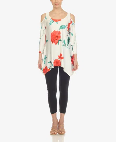 White Mark Plus Size Floral Printed Cold Shoulder Tunic Top In Multi