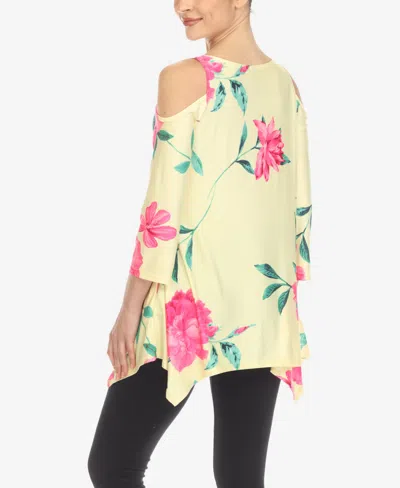 White Mark Plus Size Floral Printed Cold Shoulder Tunic Top In Yellow