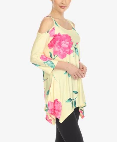White Mark Plus Size Floral Printed Cold Shoulder Tunic Top In Yellow
