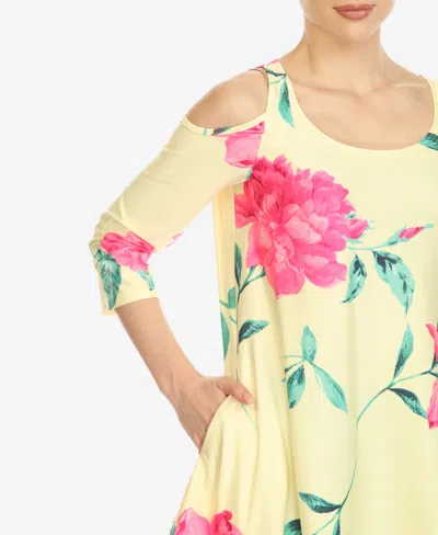 White Mark Plus Size Floral Printed Cold Shoulder Tunic Top In Yellow