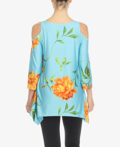 White Mark Women's Floral Printed Cold Shoulder Tunic Top In Blue