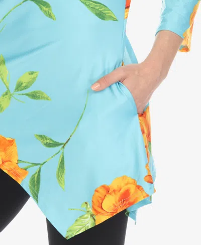 White Mark Women's Floral Printed Cold Shoulder Tunic Top In Blue