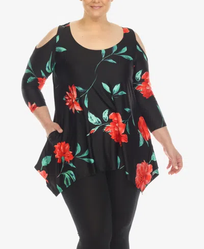 White Mark Plus Size Floral Printed Cold Shoulder Tunic Top In Multi