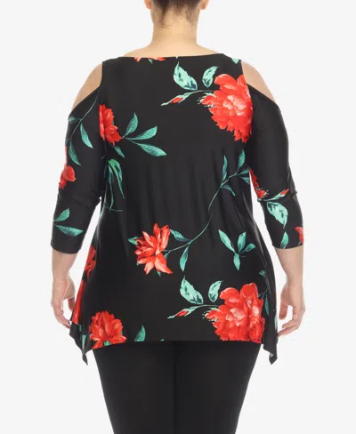 White Mark Plus Size Floral Printed Cold Shoulder Tunic Top In Multi