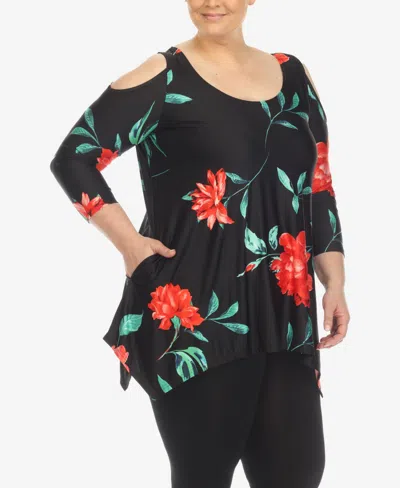 White Mark Plus Size Floral Printed Cold Shoulder Tunic Top In Multi