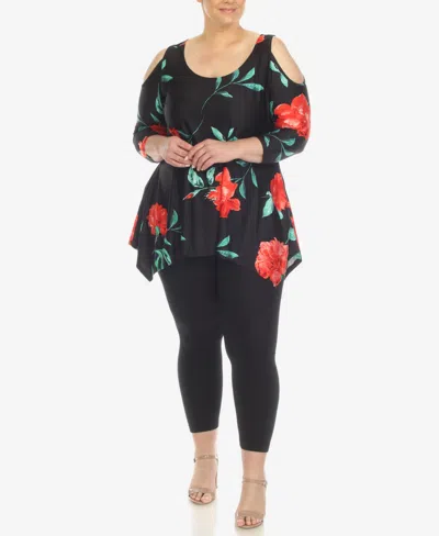 White Mark Plus Size Floral Printed Cold Shoulder Tunic Top In Multi