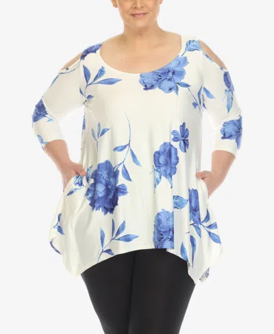 White Mark Plus Size Floral Printed Cold Shoulder Tunic Top In Multi
