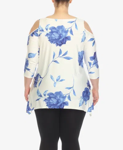White Mark Plus Size Floral Printed Cold Shoulder Tunic Top In Multi