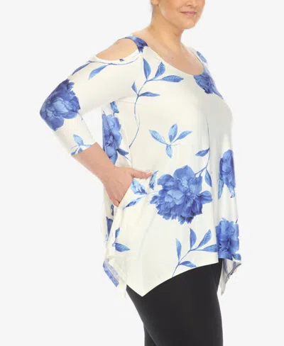 White Mark Plus Size Floral Printed Cold Shoulder Tunic Top In Multi