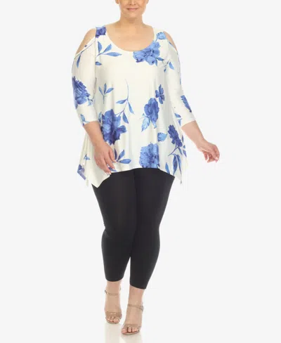 White Mark Plus Size Floral Printed Cold Shoulder Tunic Top In Multi