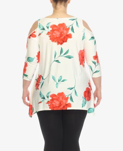 White Mark Plus Size Floral Printed Cold Shoulder Tunic Top In Multi