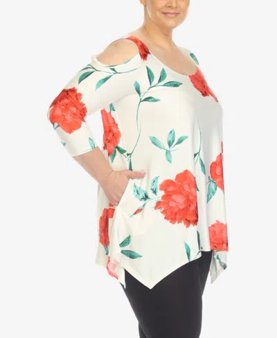 White Mark Plus Size Floral Printed Cold Shoulder Tunic Top In Multi