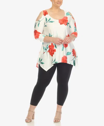 White Mark Plus Size Floral Printed Cold Shoulder Tunic Top In Multi