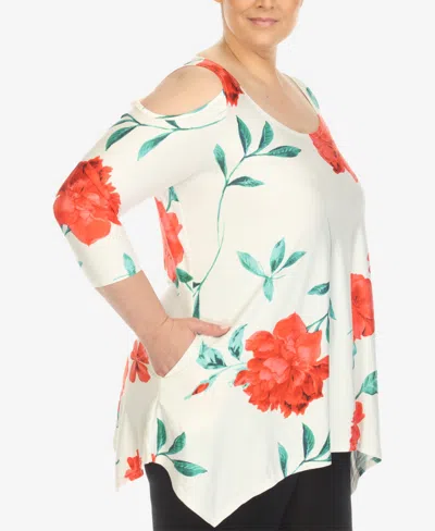 White Mark Plus Size Floral Printed Cold Shoulder Tunic Top In Multi