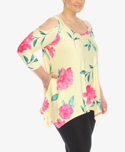 White Mark Plus Size Floral Printed Cold Shoulder Tunic Top In Multi