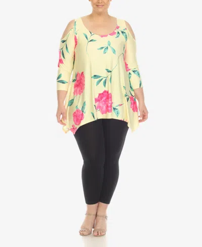 White Mark Plus Size Floral Printed Cold Shoulder Tunic Top In Multi