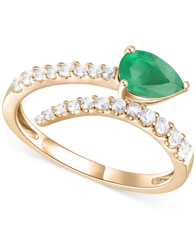 Macy's Emerald (5/8 Ct. T.w.) & Diamond Bypass Ring (1/3 Ct. T.w.) In 14k Yellow Gold (also Available In Ru In Green
