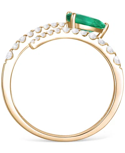 Macy's Emerald (5/8 Ct. T.w.) & Diamond Bypass Ring (1/3 Ct. T.w.) In 14k Yellow Gold (also Available In Ru In Green
