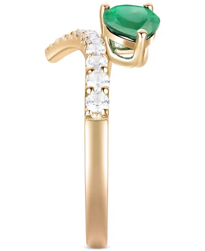 Macy's Emerald (5/8 Ct. T.w.) & Diamond Bypass Ring (1/3 Ct. T.w.) In 14k Yellow Gold (also Available In Ru In Green
