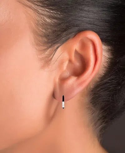 Macy's Cubic Zirconia & Enamel Small C-hoop Earrings, 0.55" In Black