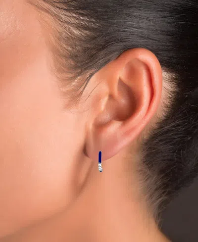 Macy's Cubic Zirconia & Enamel Small C-hoop Earrings, 0.55" In Blue